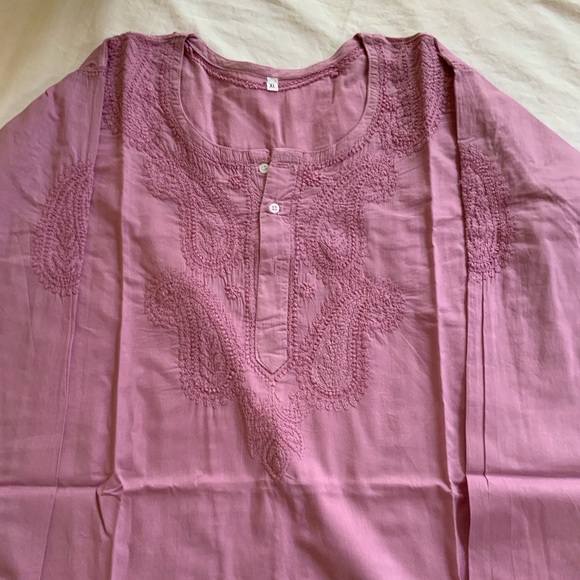 Tunic Kurta Woman’s Top Hand Embroidered 100% Cotton Paisely Print Purple - Picture 4 of 7